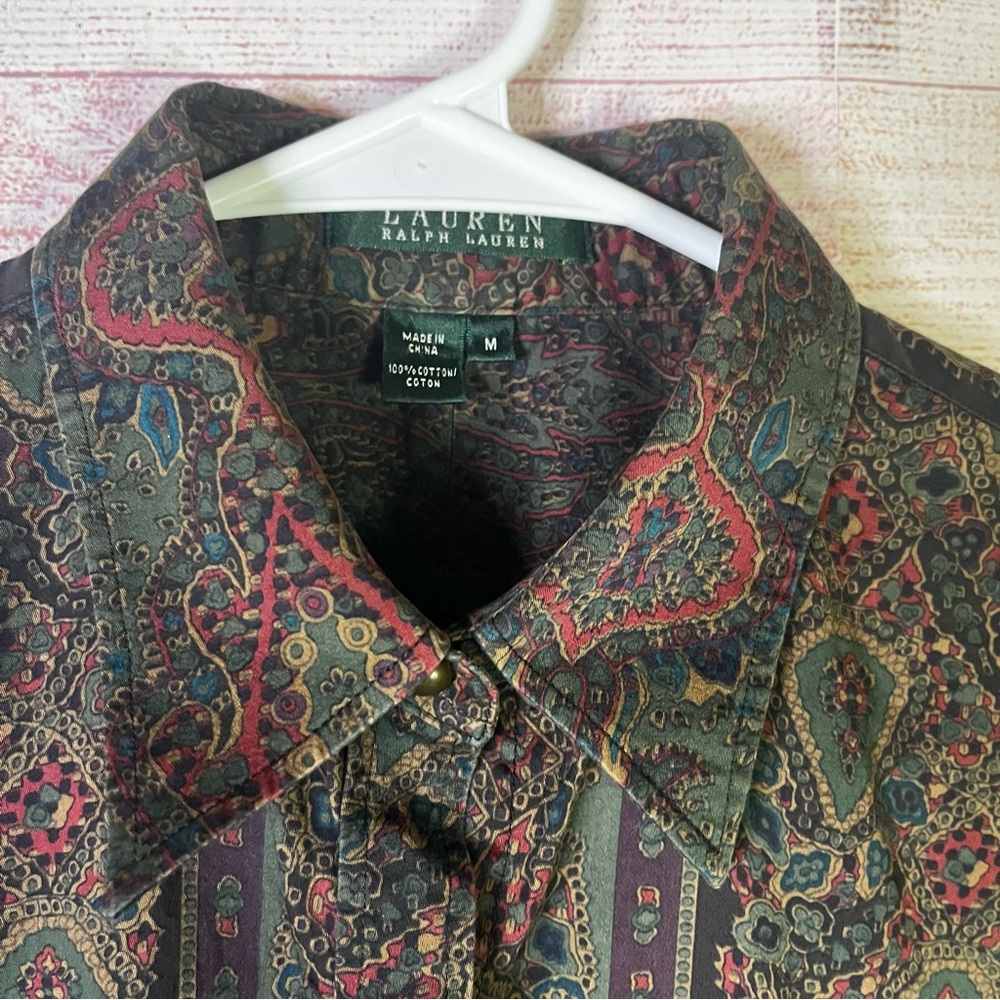 Lauren Ralph Lauren 100% Cotton Paisley Long Sleeve Button Down Shirt Medium - Picture 3 of 5